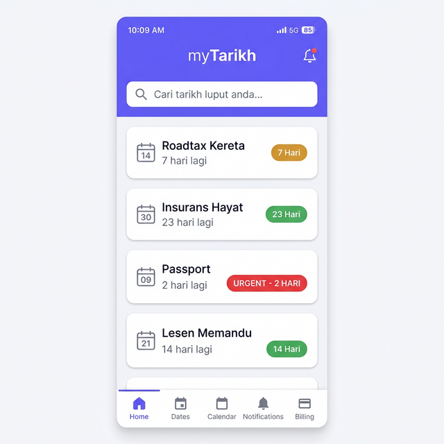 myTarikh Dashboard — Paparan mobile responsive